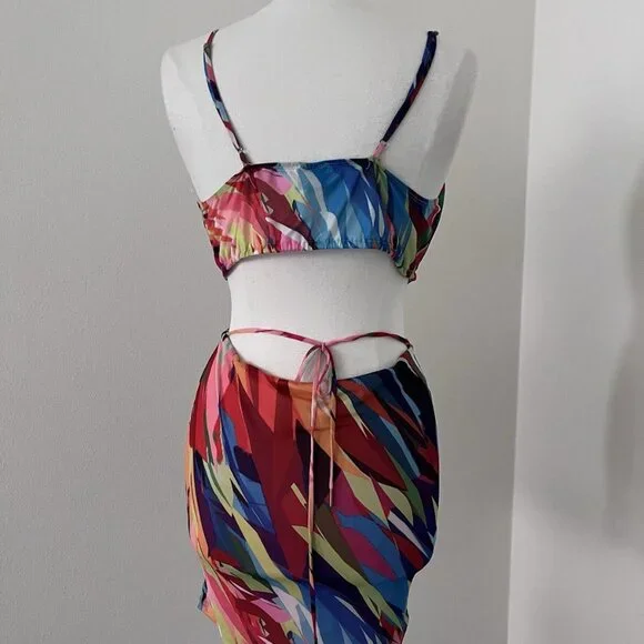 Blanc Clothingsexy mesh bodycon mini dress size large open back & sides stretch - Picture 3 of 11